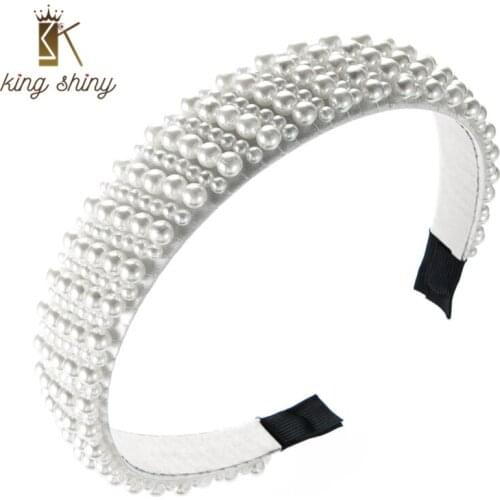 King Shiny Vintage Baroque Fully Imitation Pearl Headband Elegant Hand Made Simulated Pearl Hairband Girls Party Jewelry Crowns