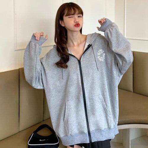 Autumn Womens Hooded Sweatshirt 2021 New Printed Long Sleeve Zipper Casual Sweatshirt Loose Female Qn