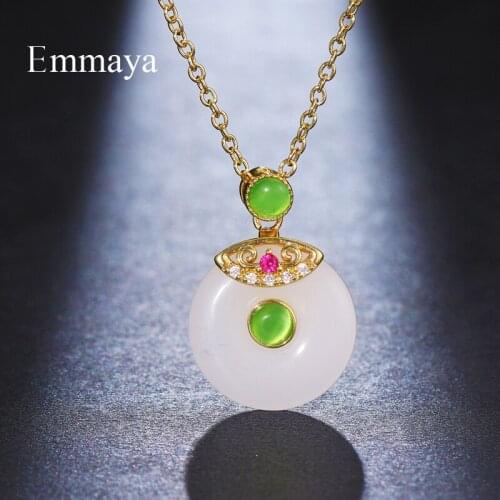 Emmaya Classic Style Round Shape Necklace For Female Fashion Jewelry In Party Shiny Glass Ornament Distinctive Pendant