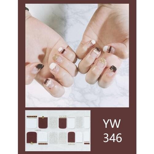 Color Stitching Gold Foil Line Water Transfer Nail Stickers Wear Rhinestone Full Wrap Water Slide Stickers Nail Decoration 1pc