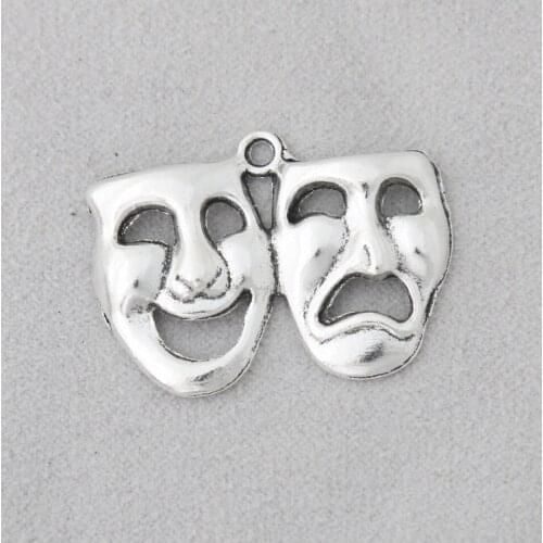 RAINXTAR Fashion Halloween Alloy Comedy Tragedy Mask Charms 22*30mm 50pcs AAC1920