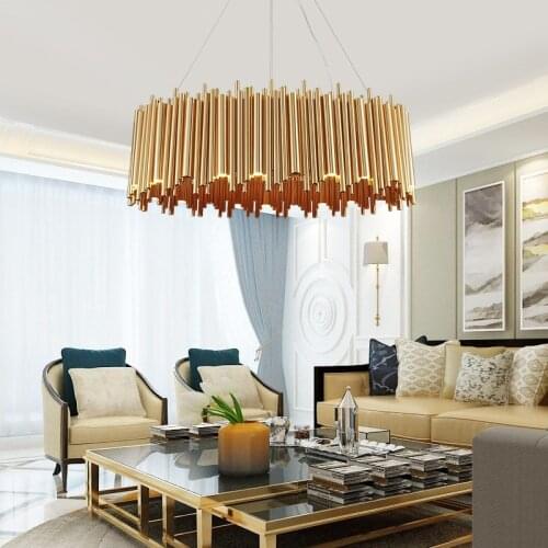 Gold Delightfull Brubeck luxury Chandelier for living room Modern tube round hanging lmaphotel restaurant chandelier lighting