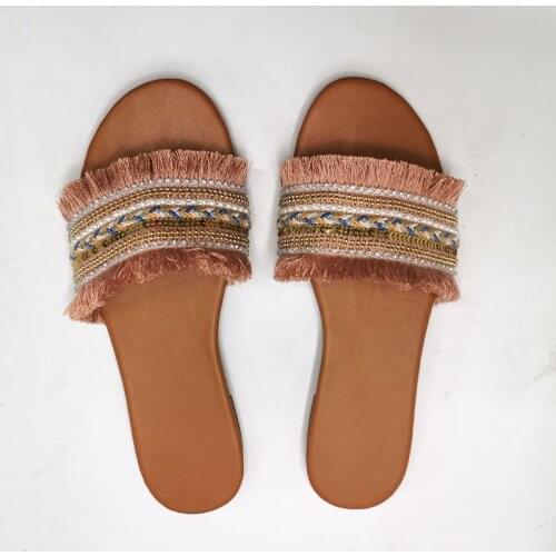 Plus Size 42 43 Summer Women Slippers Rome Style Outside Beach Shoes Flat with Weaving Slides Mules Shoes Women Sandals