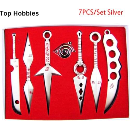 Seven Weapon Anime Naruto Cosplay Model Metal Sword Knife 7PCS/Set Silver shuriken surprisingly knife throwing knives