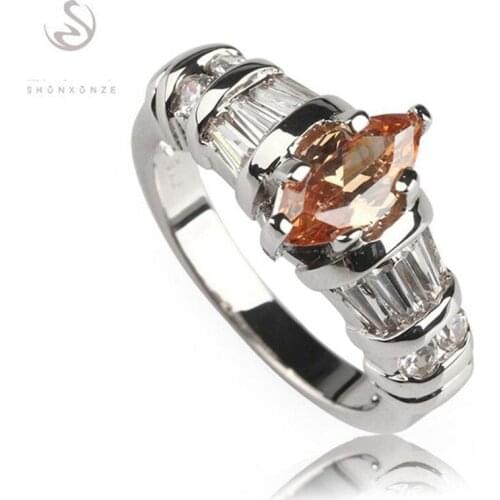 SHUNXUNZE Luxury charm Wedding rings Jewelry & Accessories for women champagne Cubic Zirconia Rhodium Plated R163 size 6 7 8 9