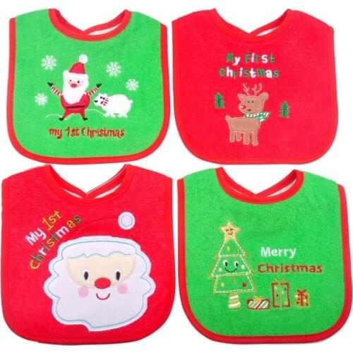 Waterproof Christmas Baby Bibs Round Neck Burp Cloths Santa Elk Christmas Tree Pattern Infant Saliva Towel Xmas Kids Gift