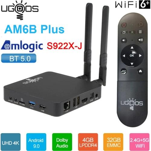 Amlogic S922X-J UGOOS AM6 Plus Smart Android 9.0 TV Box DDR4 4GB RAM 32GB ROM 2.4G 5G WiFi 1000M LAN BT5.0 UHD 4K Media Player