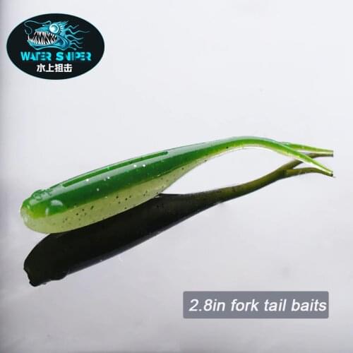 WATER SNIPER 71mm 1.8g 20pcs /Lot Fork Tail Wobblers Carp Fishing Soft Lures Silicone Artificial Double Color Baits