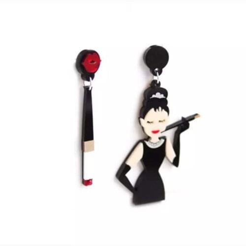 Western Style Funny Sexy Woman Smoking Acrylic Asymmetry Earring Female Fashion Creative Jewelry Personality Party Accessories