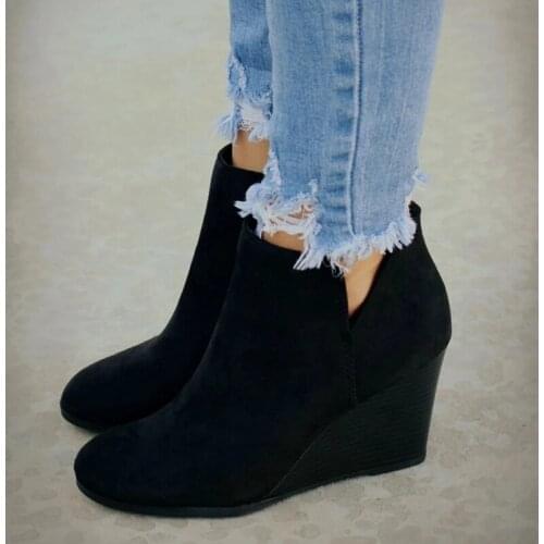 Women Boots Women Ankle Boots Wedges Platform Autumn Female High Heel Zipper Shoes Ladies Fashion Botines Mujer