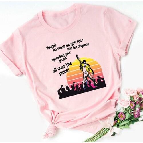 Women Freddie Mercury The Queen Band pink T-shirts Female 2021 Summer Brand Rock Clothing Girl Tops femme funny hip hop t shirts