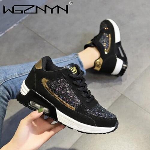 Hot Sales Women Lace Up Sneakers Glitter Autumn Flat Vulcanized Ladies Bling Casual Female Fashion Platform Sport Shoes Women