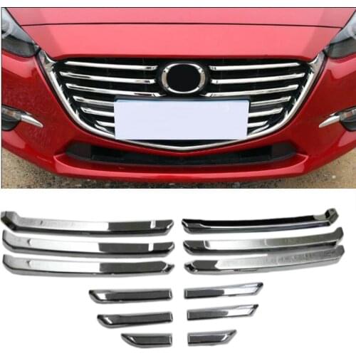 12pcs ABS Chrome Plastic Auto Front Center Grille Cover Racing Grill Trim for Mazda 3 M3 Axela 2017 2018 Car Styling