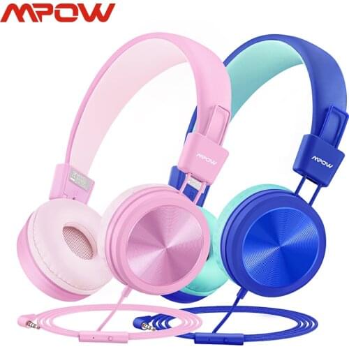 2 Pack Mpow CH8 Kids Headphones Wired On Ear Headset with Microphone 91dB Volume Limit Sharing Splitte for Kids Online Schooling