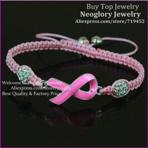 20pcs Breast Cancer Awareness Bracelet,handcrafted macrame Bracelet,Pink Enamel Ribbon With Alloy Beads Bracelet,Rope Bracelet
