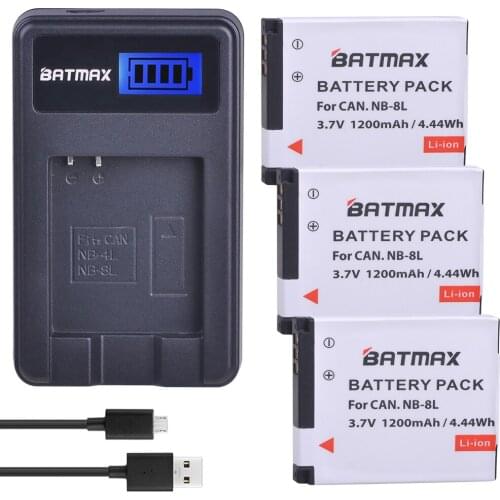 3Pcs 1200mAh NB-8L NB 8L NB8L Camera Battery + LCD USB Charger for Canon Powershot A3100 A3200 A3300 IS A2200 IS A3000 IS A1200