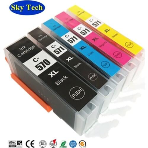 5PK Compatible Cartridges For Canon PGI570 CLI571 PGI-570 CLI-571, For Pixma MG5750/MG6850/MG7750/TS5050/TS6050/TS8050/TS9050