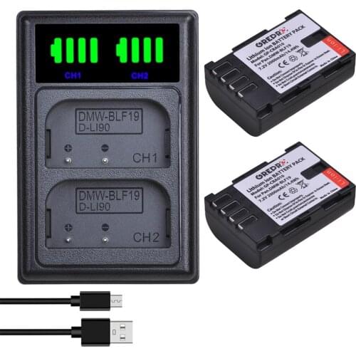 2Pcs DMW-BLF19 DMW BLF19 BLF19E Battery+ LED Dual Charger with USB and Type-c Port for Panasonic Lumix GH3 GH4 GH5