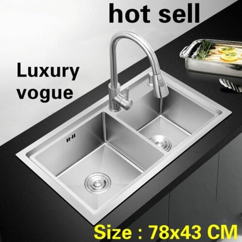 Free shipping Apartment luxury kitchen manual sink double groove 304 stainless steel vogue do the dishes hot sell 780x430 MM
