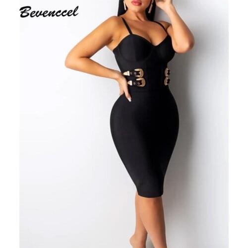 Bevenccel 2020 New Summer Celebrity Women Bandage Dress Sexy V Neck Sequins Bodycon Evening Party Dress Vestidos Club Dress