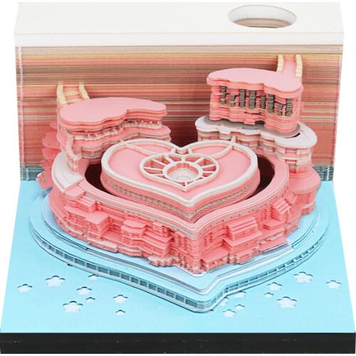 New Omoshiroi Block 3D Pink Love castle Model Note Paper ValentineS Day Romantic Gift Wedding Decoration Kawaii Notepad