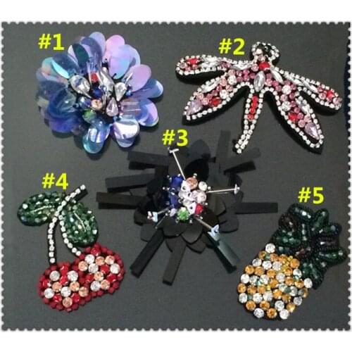 Flower dragonfly strawberry pineapple beads Rhinestones sequins dress clothes brooch appliques patches