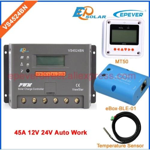 EPEVER 45A VS4524BN 45amps bluetooth BOX and Temp sensor cable Solar battery regulator 45amps 12V 24V with MT50 remote meter