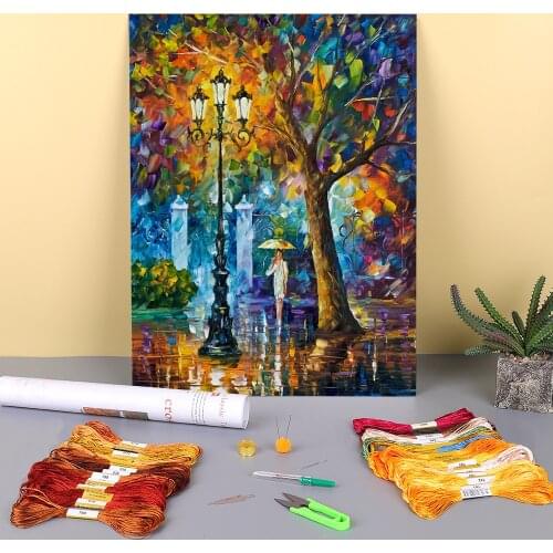 Oil Painting Style Printed Fabric 11CT Cross Stitch Embroidery Set DMC Threads Handiwork Hobby Knitting Handicraft Decor