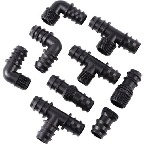 Barbed DN25 Pipe Connector 3-Way Elbow Straight Barb Connector End Plug Micro Drip Adapter for Garden Irrigation Water Connector