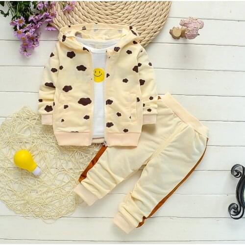 Toddler Kid Girls Boys Clothes Set children Baby Hooded jacket +Long Sleeve T shirt + Pants Autumn Spring cute Print Sportswear