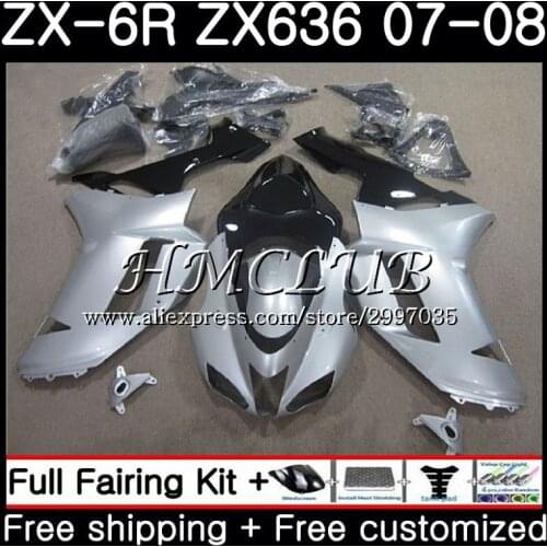 Body For KAWASAKI NINJA ZX 6R 6 R 600CC Gloss silvery ZX636 2007 2008 54HC.3 ZX600 ZX-636 ZX6R 07 08 ZX 636 ZX-6R 07 08 Fairing
