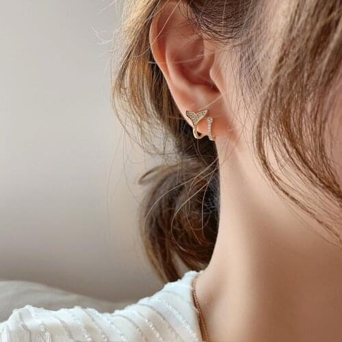 TIMEONLY Creative Mermaid Tail Clip Earrings Shinning Rhinestone Gold Color Metal Earring for Women Ladies Delicate Accessories
