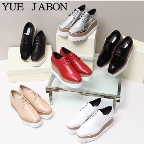 YUE JABON New Genuine Leather Stars Shoes Bottom Platform Square Head Women Casual Shoes Breathable Waterproof Wedges Sneakers