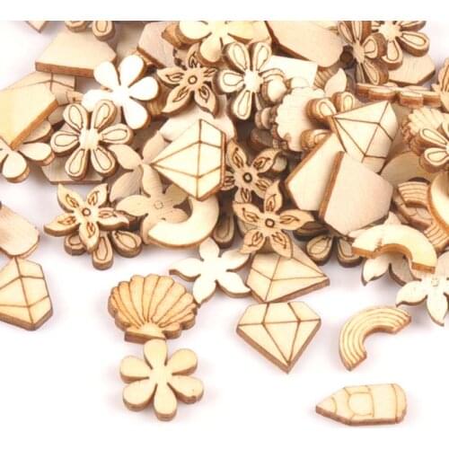 100Pcs Mini Mixed Shaped Wood DIY Crafts For Handmade Accessory Wooden Scrapbooking Embellishments Decor 5-12mm m1674