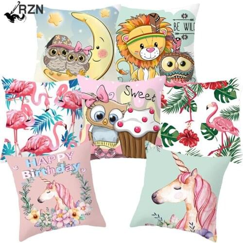Flamingo Owl Cartoon Cushion Cover 45x45 Decorative Sofa Cushions Pillowcases Polyester Cute Pink Pillow Covers Home Decoration