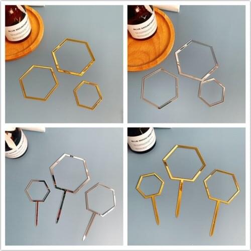 New Hexagon Acrylic Cake Topper DIY Frame Gold No Texts Cupcake Topper For Kids Birthday Party Cake Decorations Baby Shower
