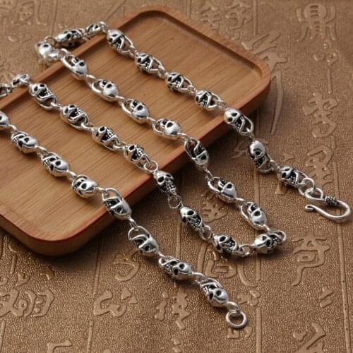 Factory Wholesale S925 Sterling Silver Jewelry Retro Thai Silver European And American Fashion Trend Skull Mens Necklace