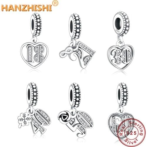 Wholesale price Alphabet & Numbers 18 21 30 40 50 60 Years Of Love Pendant Charm 925 Sterling Silver Beads DIY Jewelry