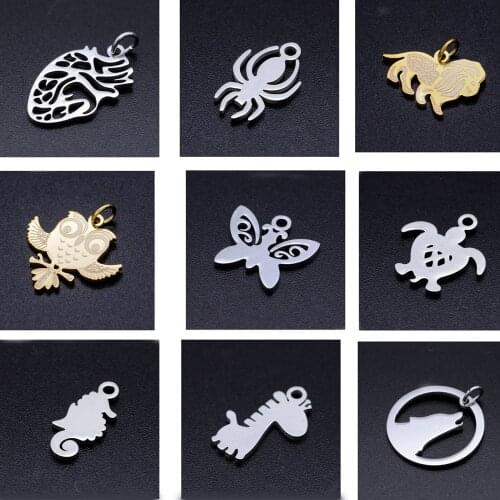 High Polished Stainless Steel Animal Designs Charm Pendants for DIY Necklace Jewelry Making