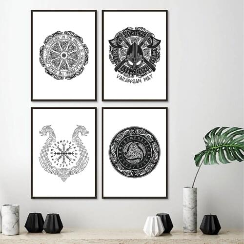 Ancient Shields Vikings Runes Posters and Prints Scandinavian Wall Art Canvas Painting Magical Wall Picture Living Room Decor