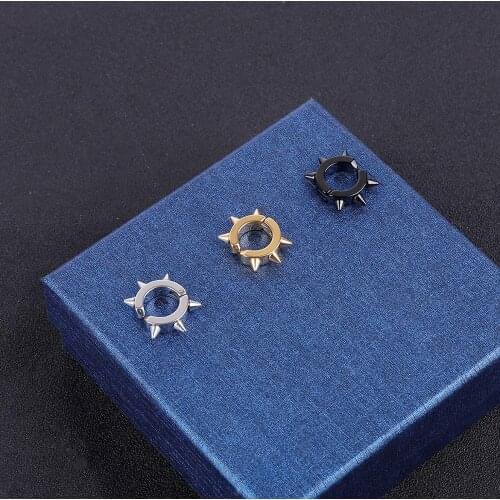1pc Punk Titanium Steel Rivet Gold Color Black Spike Hoop Circle NO Piercing Clip Earrings For Male Women Men Painless Brincos
