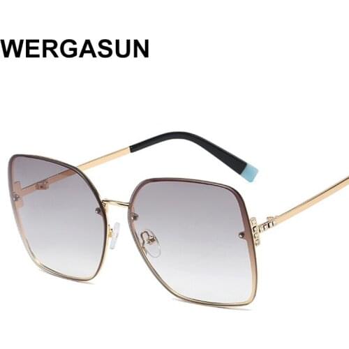 WERGASUN Retro Square Sunglasses Women Brand Designer Metal Frame Oversized Sun Glasses Fashion Men Gradient Shades Oculos UV400
