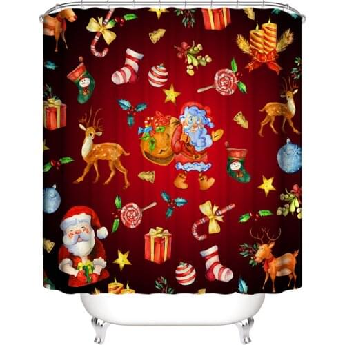 Transfer warehouse with water wash standard Christmas classic red Cyan green Christmas day shower curtain