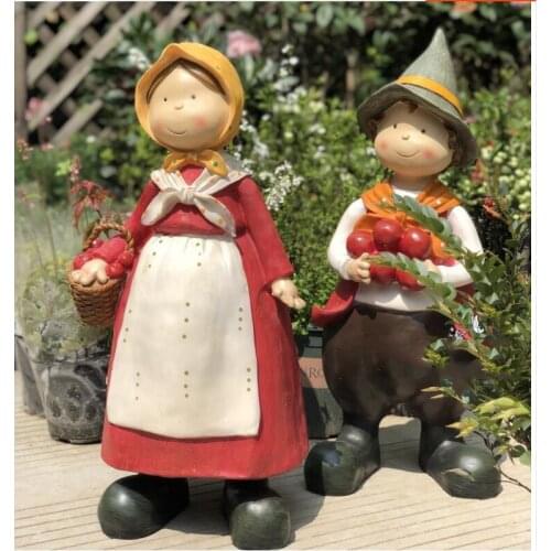 American Country Boy Girl Character Resin Statues Ornaments Garden Villa Figurines Crafts Courtyard Outdoor Sculpture Decoration