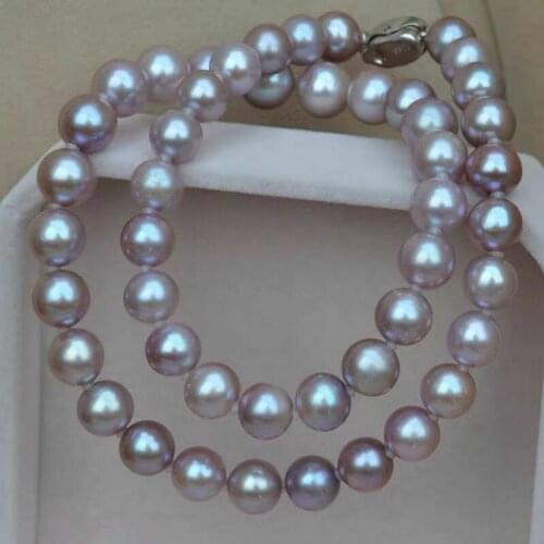Gorgeous 9-10mm south sea round lavender pearl necklace 18inch 925s