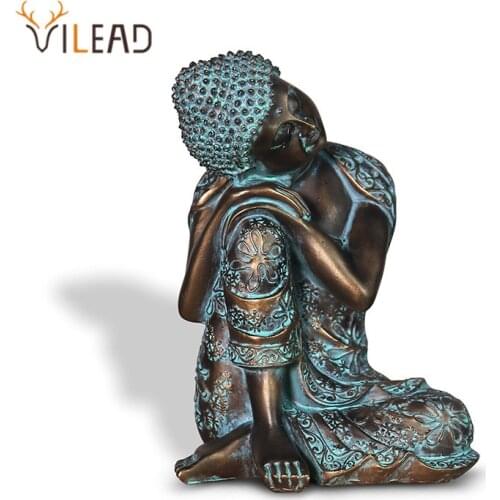 VILEAD 23cm Resin Zen White Sleeping Buddha Statue Crafts Chinese Style Old Living Room Decor Creative Character Decoration Gift