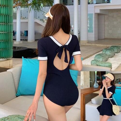 Women solid bathing suit swimwear swim skirt two pieces summer beach wear short sleeves swimsuit padded monokini 2020 newest