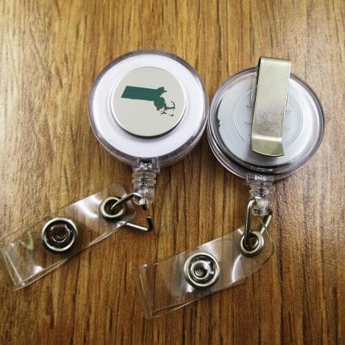 Massachusetts ID Badge Reel gift for him/her friend family retractable recoil id badge holder work fun