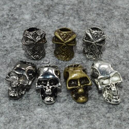 1pcs Single/Double Vertical Hole Metal Skull Beads for Paracord Knife Lanyards 3 Colors
