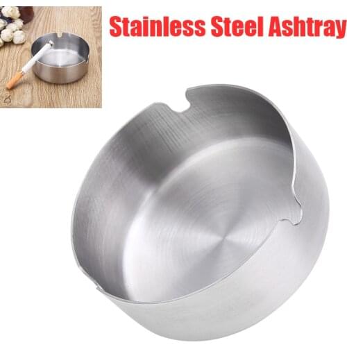 1pc Silver Cigarette Ashtray Stainless Steel Round Shape Ashtray 8cm Easy Cleaning Household Smoking Accessories